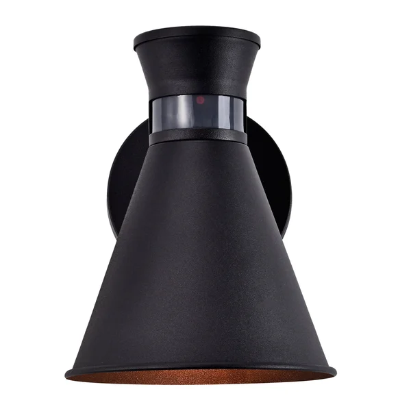 1-Light Motion Sensor Outdoor Wall Sconce (W5.5x22 x E6.5x22 x H12.5x22 - Black and Woodgrain Finish)