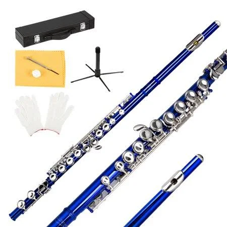 Tomfoto Glarry 16 Keys C Cupronickel Flute Closed Hole Separated E Key for Student Beginners Blue