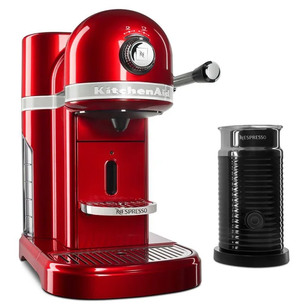 KitchenAid Candy Apple Red Nespresso Espresso Maker with Aeroccino Milk Frother