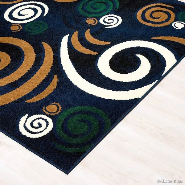 Allstar Navy Blue Modern with Abstract Swirl Design Rug - 7& 7x22 x 10& 6