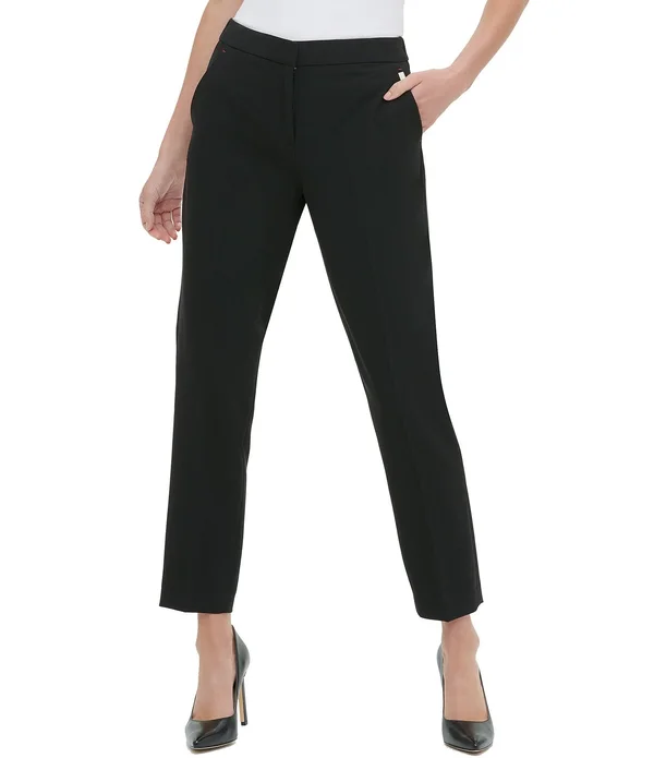 Tommy Hilfiger Twill Straight Slim Leg Ankle Pants, Womens, 8, Black