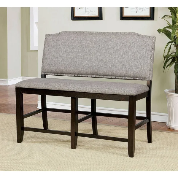 Benzara Fabric Upholstered Wooden Bench with Footrest Gray and Brown