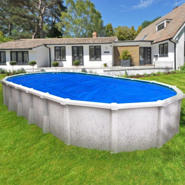 Pool Mate Deluxe 5-Year Blue/Silver Solar Blanket for Above Ground Swimming Pools - Oval - 12 Feet x 24 Feet