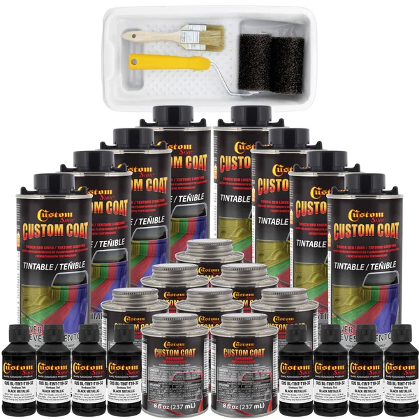 Custom Coat Black Metallic 1.75 Gallons Urethane Spray-On Truck Bed Liner Kit w/Free Roller, Tray & Brush