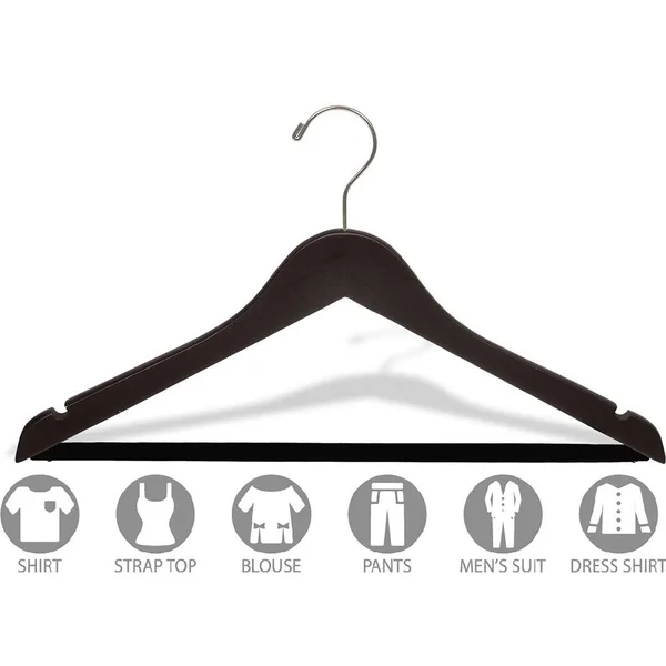 Espresso Finish Suit Hanger with Black Velvet Bar (Box of 50)