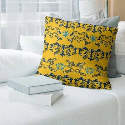 Los Angeles Flash Football Baroque Square Pillow Cover East Urban Home Color: Yellow/Navy/Blue - Size: 14x22 x 14