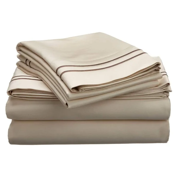 Superior Egyptian Cotton 800 Thread Count Embroidered Sheet Set (Ivory/Taupe - 4 Piece - Full)