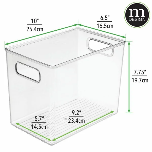 mDesign Deep Plastic Food Storage Container Bin with Handles - for Kitchen, Pantry, Cabinet, Fridge/Freezer - Slim Organizer for