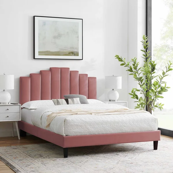 Modway Elise King Performance Velvet Platform Bed MOD-6878, Dusty Rose