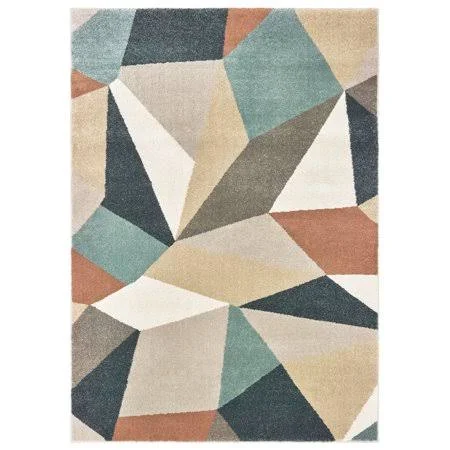 Lyla Contemporary Geometric Area Rug, Blue/ Orange 2, 2' x 3'