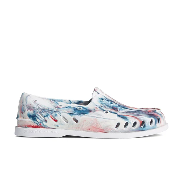 Sperry Original Float Marbled White/Red/Blue Men's Boat Shoes, Size: 13