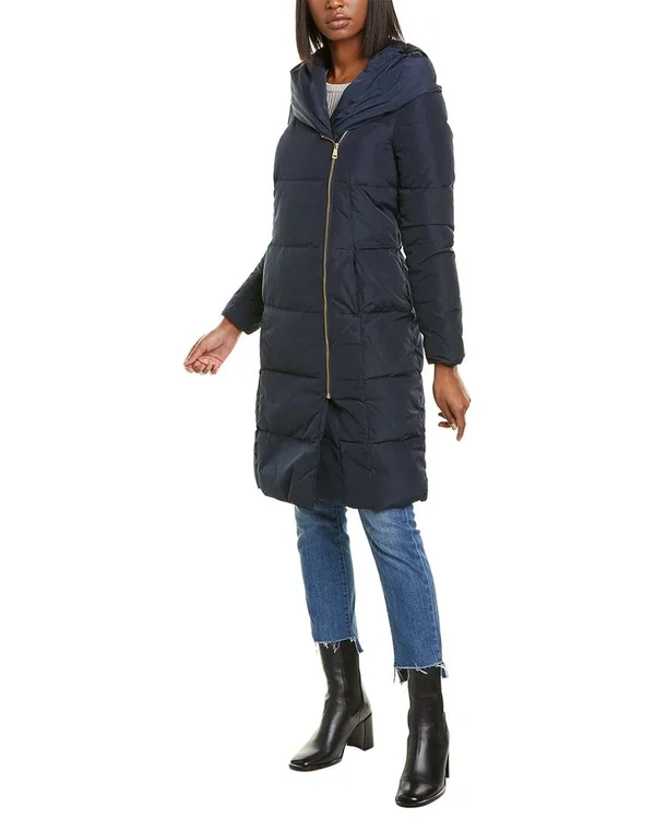 Cole Haan Women's Taffeta Down Double Breasted Zip Front Coat - Navy, Xs