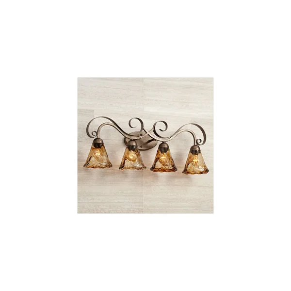 Amber Scroll 29 1/2x22 Wide Art Glass and Bronze Bath Light