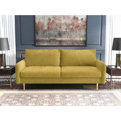 Kerela 71.65x22 Wide Velvet Round Arm Sofa Mercer41 Fabric: Golden Velvet