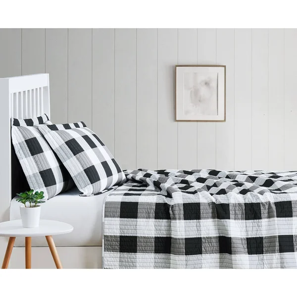 Truly Soft Everyday Buffalo Plaid Black Twin XL Quilt Set