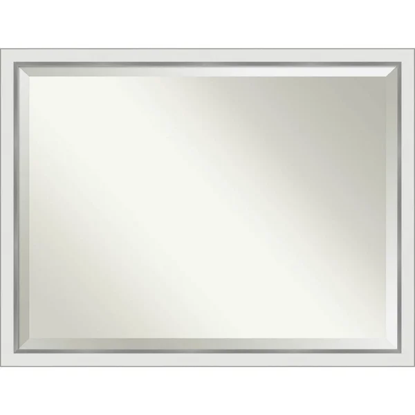 Amanti Art Narrow Eva White Silver Bathroom Vanity Wall Mirror, 43x33