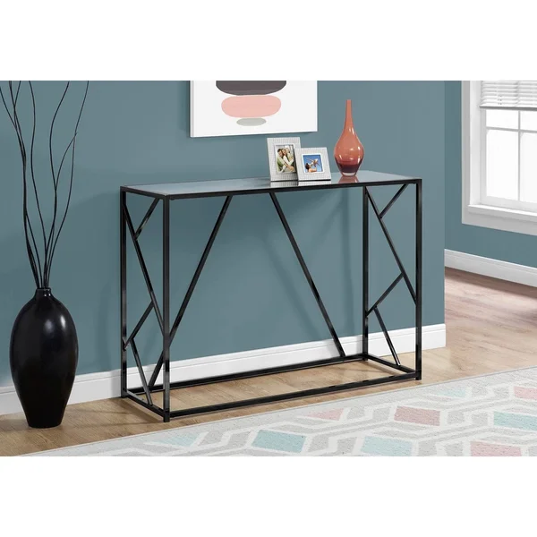 Black Nickel Metal Mirror Top 44nch Accent Table - Glass