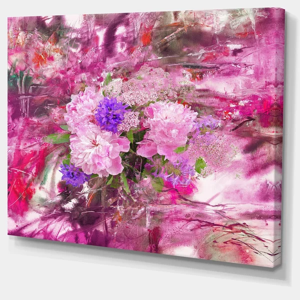 Design Art 'Abstract Background with Pink Peony' Painting Print on Wrapped Canvas - Size: 30 inch H x 40 inch W x 1 inch D