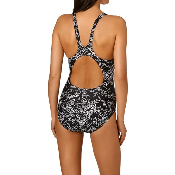(8 - Black/White) - Speedo Women's Boom All Over Muscle Back Swimsuit