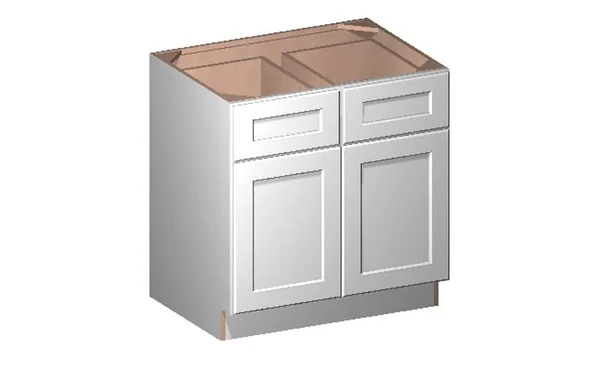 Wilora Hawthorne Shaker White 33x22 x 34.5x22 x 24x22 2 Doors - 2 Drawers, 1 Shelf, 1 Rollout Shelf Base Cabinet, High-Density F