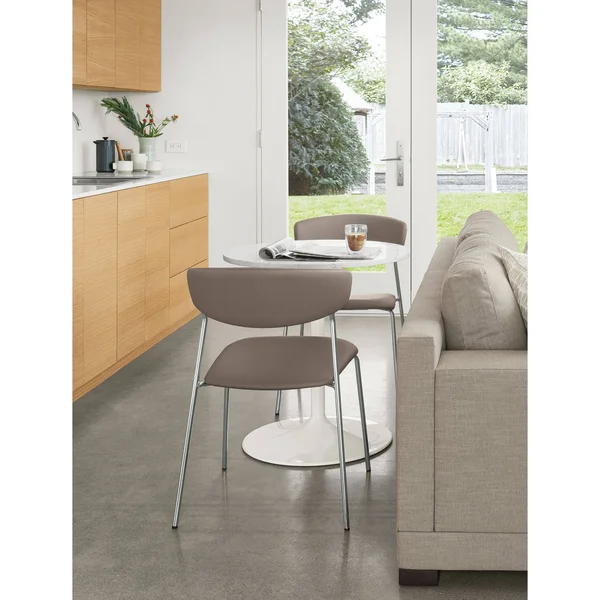 Room & Board, Modern Aria Round Table 27 Diameter in White, Marbled White Quartz Top w/ White Base