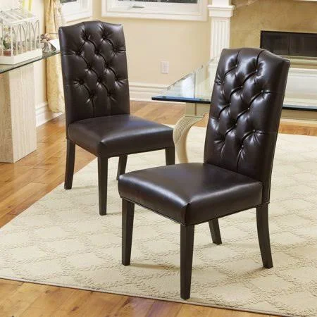 Noble House Felix Brown Bonded Leather Tufted Dining Chairs (Set of 2)
