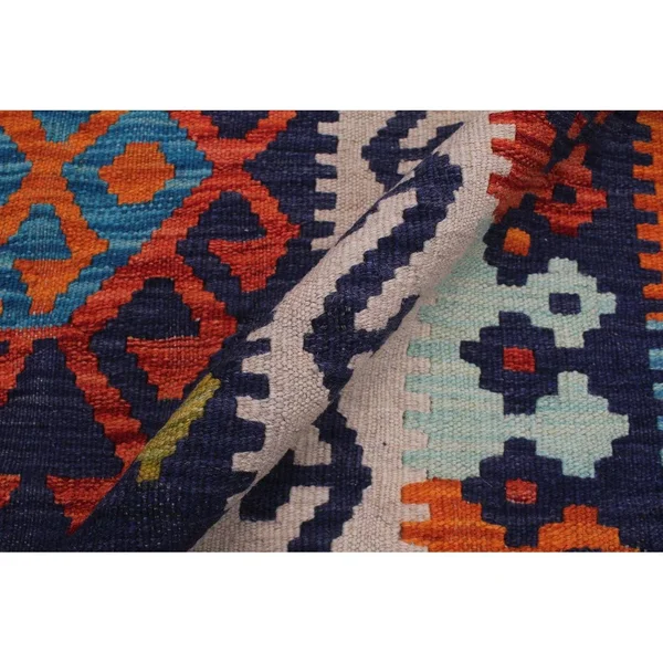Geometric Kilim Aimee Blue Beige Hand Woven Area Rugs
