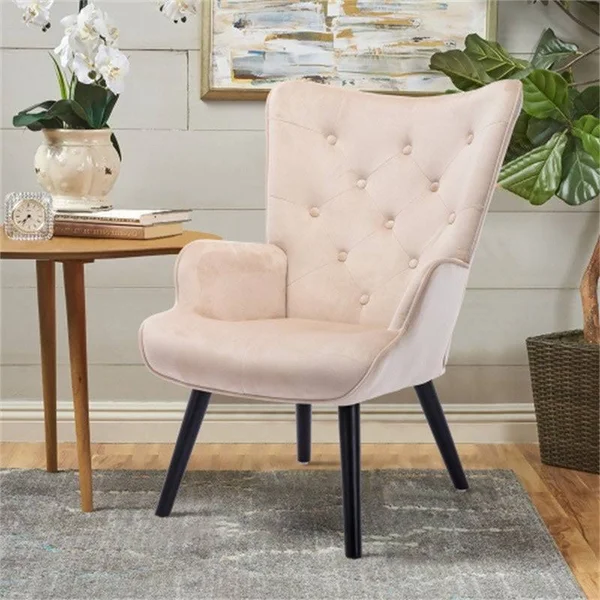 [Pre-Sale]Living Room Velvet Fabric Accent Chair/ Leisure Chair with Wood Feet - Navy Blue, 37.8" x 27.17" x 27.56"