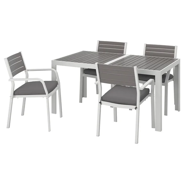 IKEA - SJ腖LAND Table and 4 Armchairs - Outdoor, SJ腖LAND Dark gray/Fr鰏鰊/Duvholmen Dark Gray, 61 1/4x35 1/4