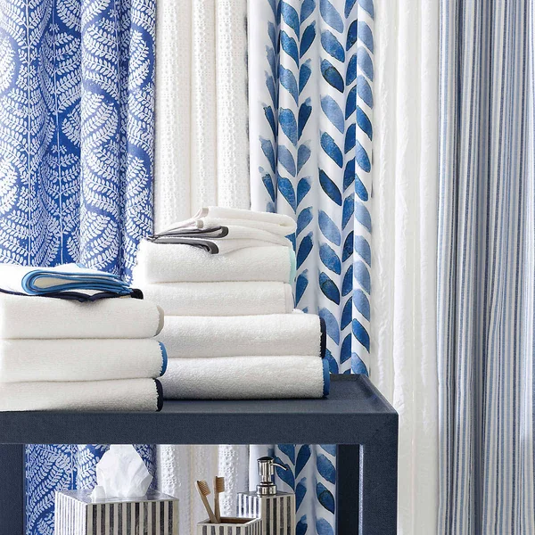 Pine Cone Hill Signature Banded White/Sky Blue Towel Bath Sheet