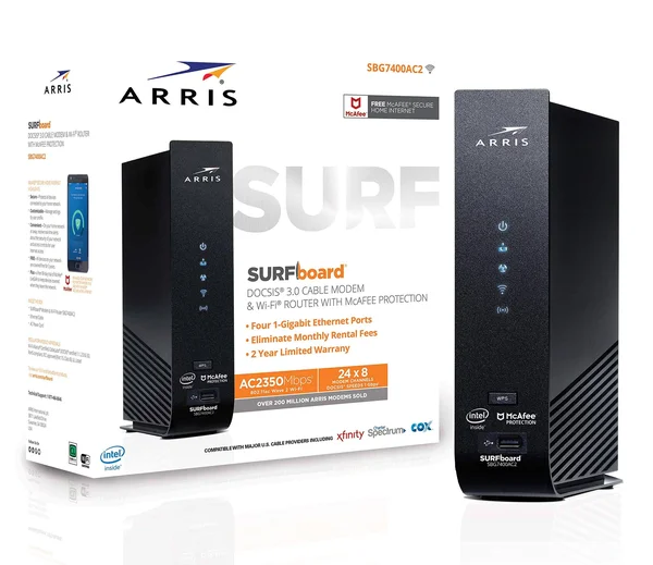 Arris SURFboard SBG7400AC2 Wireless Router - Cable Modem - 2.35 Gbps - 2.4 GHz, 5 GHz - Gigabit Ethernet - 802.11n/ac Wave 2