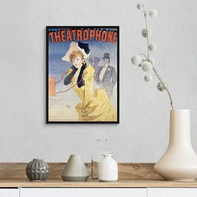 Poster Advertising The &Theatrophone& Jules Cheret Wrapped Canvas Print on Canvas Trinx Format: Black Framed, Size: 18x22 H x 14