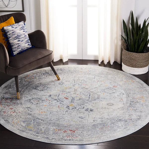 Safavieh History Rug Collection HIS584F - Light Grey - Navy - 5&-1x22 x 7&-6x22