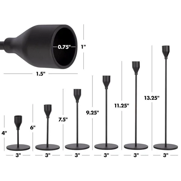 Koyal Wholesale Black Candlestick Taper Candle Holders, Tall Table Wedding Centerpiece, Modern Minimalist Decor, Set of 6