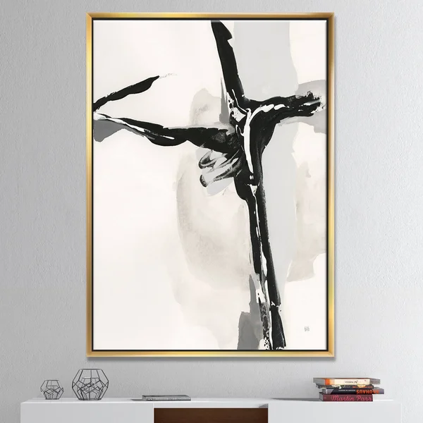 Designart 36x22 x 46x22 Abstract Neutral II Fabric Canvas Wall Art in Black - FL30325-34-44-GD