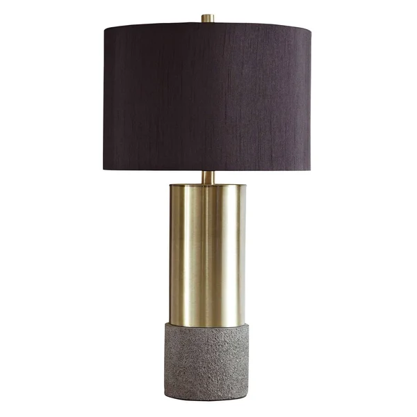 Benjara Bm230945 Faux Concrete and Metal Base Table Lamp, Set of 2, Brass and Gray