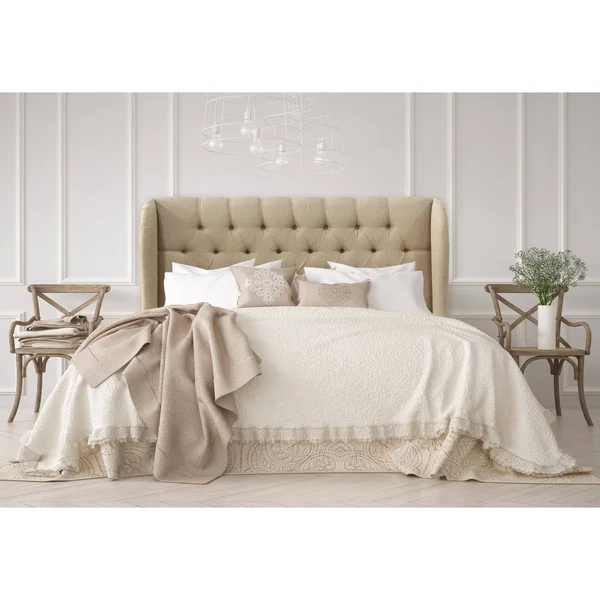 Skyline Furniture Tufted Wingback Upholstered Headboard, California King, Sandstone Linen