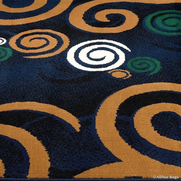 Allstar Navy Blue Modern with Abstract Swirl Design Rug - 7& 7x22 x 10& 6