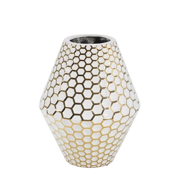 Sagebrook Home White/Gold Decorative Ceramic Vase