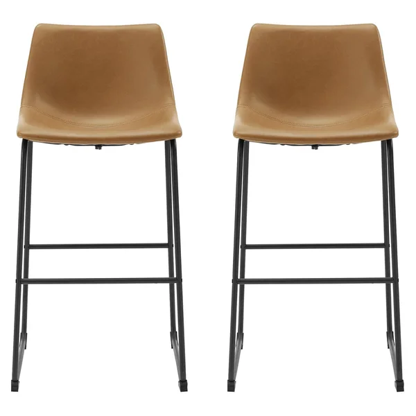 Manor Park 30 in. Upholstered Armless Bar Stools - Set of 2, Whiskey Brown