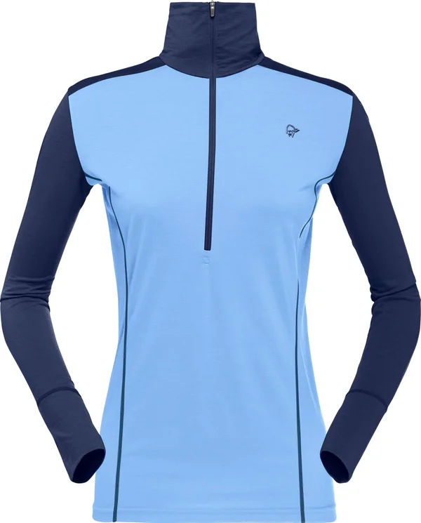 Norrona Women's Wool Zip Neck Baselayer - Small - Indigo Night - Campanula