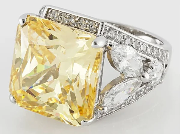 2.60ctw Bella Luce Charles Winston for 2 Canary and White Diamond Simulant Rhodium Over Silver Ring - Size 7