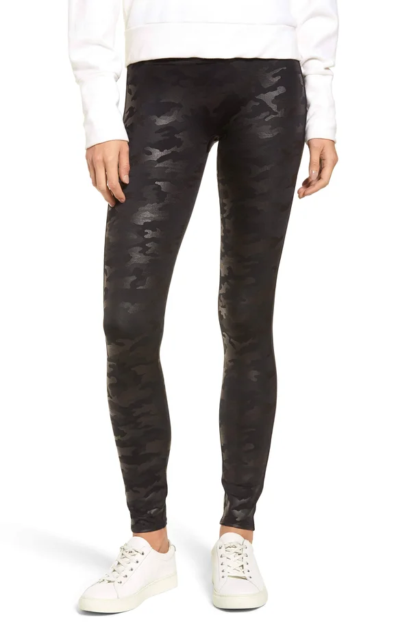 Spanx Plus Size Camo Faux-Leather Leggings - Black Camo
