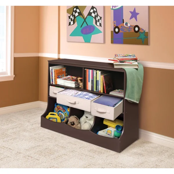 Taylor & Olive Lupine Combo Bin Storage Unit with Three Baskets Espresso/Ecru Baskets Espresso Finish