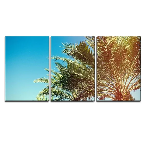 Wall26 - 3 Piece Canvas Wall Art - Palm Tree Over Blue Sky - Modern Home Decor Stretched and Framed Ready to Hang - 24 inchx36 i
