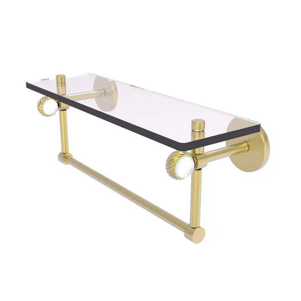 Allied Brass CV-1TBT-22-SN 22 in. Clearview Collection Glass Shelf with Towel Bar & Twisted Accents Satin Nickel