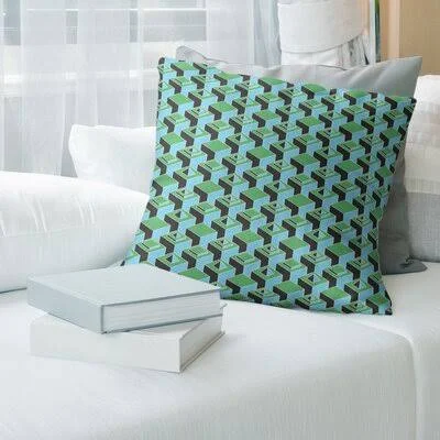 Skyscrapers Pattern Throw Pillow Brayden Studio Color: Small Green/Teal - Size: 14x22 x 14