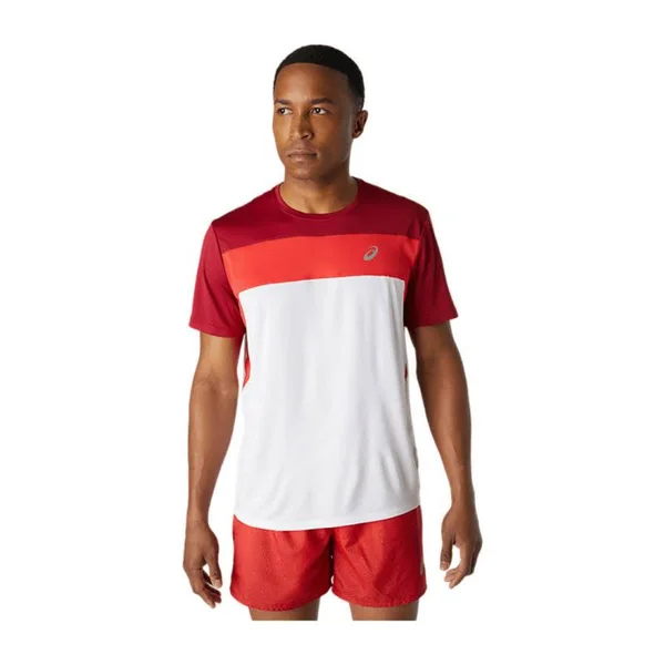 Asics Race Short-Sleeved T-Shirt White Maroon Coral - XL