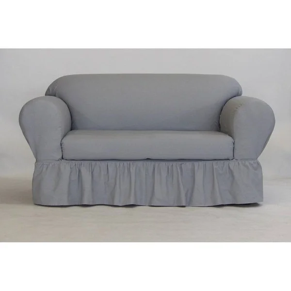 Classic Slipcovers Shabby Sofa Skirted Box Cushion Slipcover, White