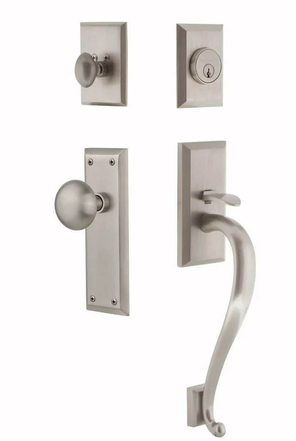 Nostalgic Warehouse 719547 New York Plate S Grip Entry Set New York Knob - Satin Nickel